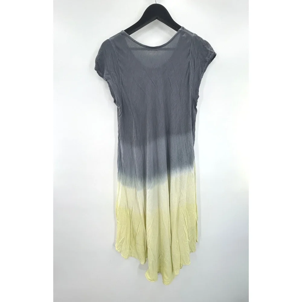 Exist Womens One Size Gray Yellow Ombre Palm Tree Sharkbite Hem Boho Dress - Picture 3 of 6